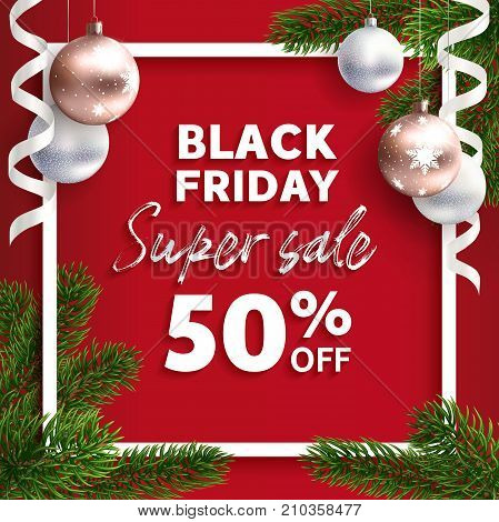 black friday sale vector flyer template realistic illustration web banner super sale - Black Friday Christmas Tree Sale black friday sale vector flyer template realistic illustration web banner super sale - Black Friday Christmas Tree Sale