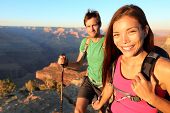 stock photo of nature  - Couple hikers in Grand Canyon - JPG 