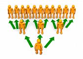 picture of toon  - A rendering of pyramid scheme with orange toons and green arrows - JPG 