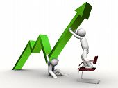 image of currency  - 3d green arrow up in business graph on white - JPG 
