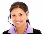 stock photo of telemarketing  - business customer support operator woman smiling  - JPG 