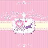stock photo of horse  - Vintage wedding invitation with retro horse carriage - JPG 