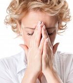 picture of pressure  - Young woman with sinus pressure pain  - JPG 