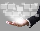 stock photo of future  - hand pushing on a touch screen interface - JPG 