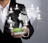 picture of future technology  - Hand  holding a phone show the social network - JPG 