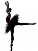 picture of grace  - one caucasian young woman ballerina ballet dancer dancing with tutu in silhouette studio on white background - JPG 