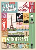 Typographical Retro Style Poster With Paris Symbols And Landmarks