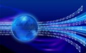 foto of world  - Binary information flow around the world globe - JPG 