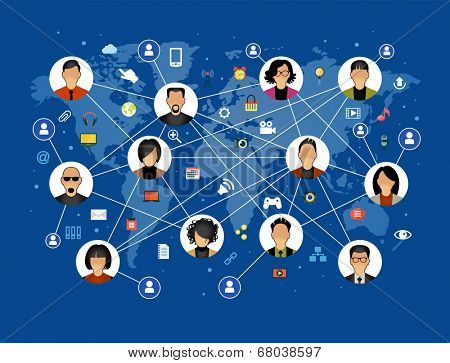 flat design background the communications in a global computer