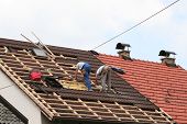 stock photo of construction  - Two men working on the roof - JPG 