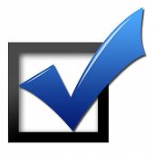 image of blue  - Blue shiny check mark for voting at frame black - JPG 