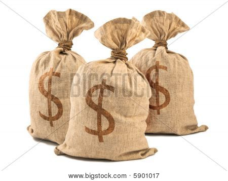 Picture or Photo of Money Bags with Dollar symbol isolated on white.