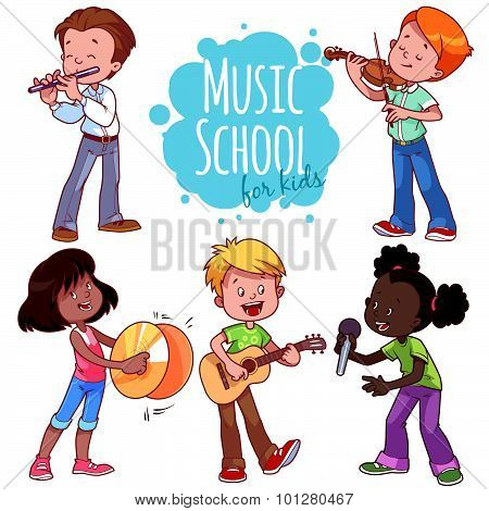 cartoon kids playing musical instruments and singing poster id 101280467 cartoon playing
