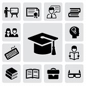 stock photo of education  - vector black higher education icons set on gray - JPG 