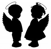 picture of religion  - Two black angel silhouettes isolated on white - JPG 