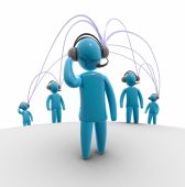 picture of communication  - Abstract blue figures wearing headsets connected with each other trough cables - JPG 