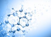 picture of science  - molecule illustration over blue background with copyspace for your text - JPG 