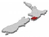 picture of map  - Political map of New Zealand with the several regions where Wellington is highlighted - JPG 