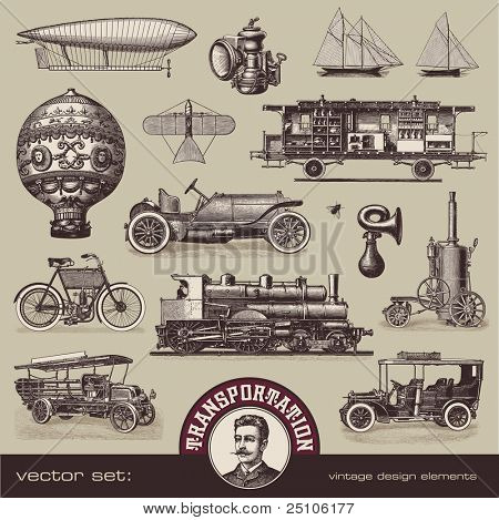 Picture or Photo of Vector set: vintage means of transportation - variety of old-fashioned illustrations