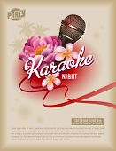 stock photo of exotic  - retro party flyer or poster template with microphone and exotic flowers - JPG 
