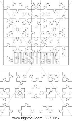 Picture or Photo of Jigsaw puzzle 49 pieces and individual puzzle pieces 14 pieces. Assemble the pieces to make your own size and shape.