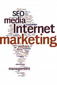 foto of internet  - Internet marketing in a vertical text cloud - JPG 