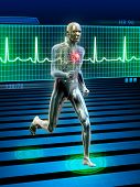image of pressure  - Conceptual image of a running man and its heart rhythm - JPG 