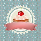 picture of illustration  - Birthday Cupcake With Cherry - JPG 