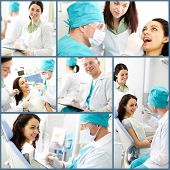 image of medical doctors  - Collage of male dentist and his assistant at work - JPG 