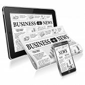 picture of newspaper  - Digital News Concept with Business Newspaper on Screen Smartphone Tablet PC and Newspapers vector isolated on white background - JPG 