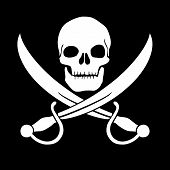 stock photo of black  - Pirate skull and blades Jolly Roger - JPG 