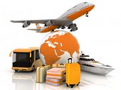 picture of globe  - types of transport liners with a globe and luggage - JPG 