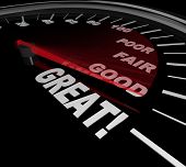 stock photo of past  - A speedometer with red needle racing past the words Poor - JPG 