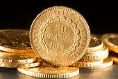 stock photo of france  - Twenty French Francs gold coins - JPG 