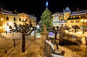 picture of france  - Illuminated Central Square of Megeve on Christmas Eve French Alps France - JPG 
