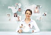 image of meeting  - Collage with a business person against technology background - JPG 