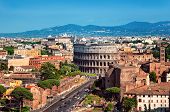 stock photo of buildings  - Ariel view of The Colosseum in Rome - JPG 