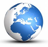 stock photo of globe  - blue europe world globe with shadow isolated on white background - JPG 