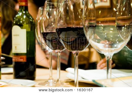 Picture or Photo of Four glasses of wine set in the restaurant