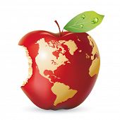 stock photo of bites  - Vector red apple earth - JPG 