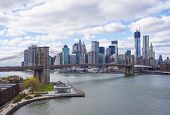 picture of bridge  - Brooklyn bridge and New York city skyline taken from Manhattan bridge - JPG 