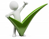 stock photo of render  - 3D man with a huge tick and thumb up - JPG 