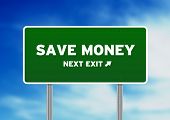 picture of money  - High resolution graphic of a save money highway sign on Cloud Background - JPG 