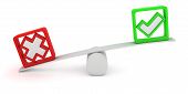 picture of seesaw  - Green tick and red cross balancing on the seesaw - JPG 