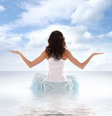 image of fitness  - Young fit brunette meditating isolated on white - JPG 