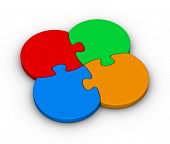 image of puzzle  - four multicolor jigsaw puzzles on white background - JPG 