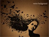 pic of outline  - Portrait of Woman with birds flying from her hair - JPG 