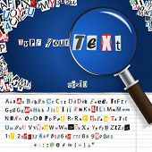 stock photo of newspaper  - Searching magnifier with set of vector letters from newspaper and magazines - JPG 