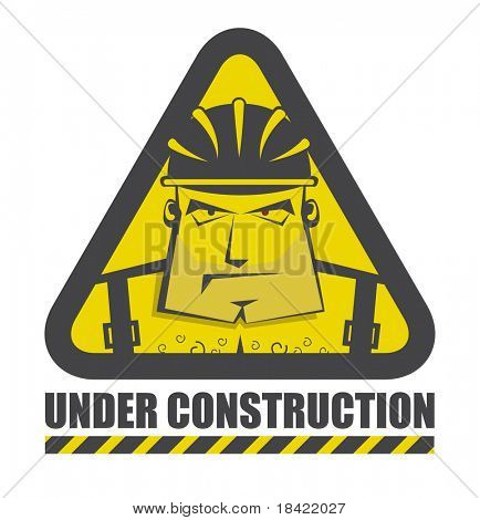 Picture or Photo of Vector under construction icon with funny construction worker for internet site