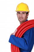 stock photo of construction worker  - Portrait of a plumber - JPG 